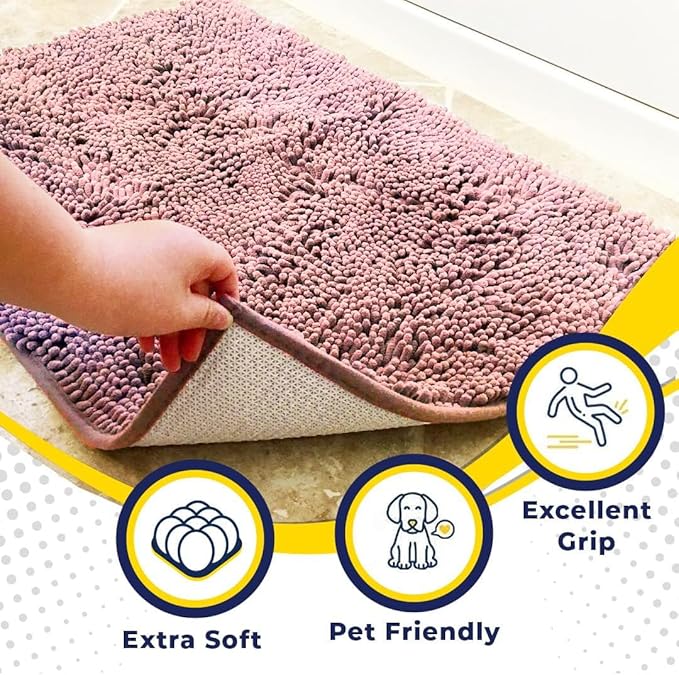 Muddy Mat® Original Dog Door Mat for Muddy Paws, Super Absorbent Microfiber, Non-Slip Washable Pet Rug, Quick Dry Chenille Entryway Carpet, Machine Washable Indoor Outdoor mat, Pink 18"x28"