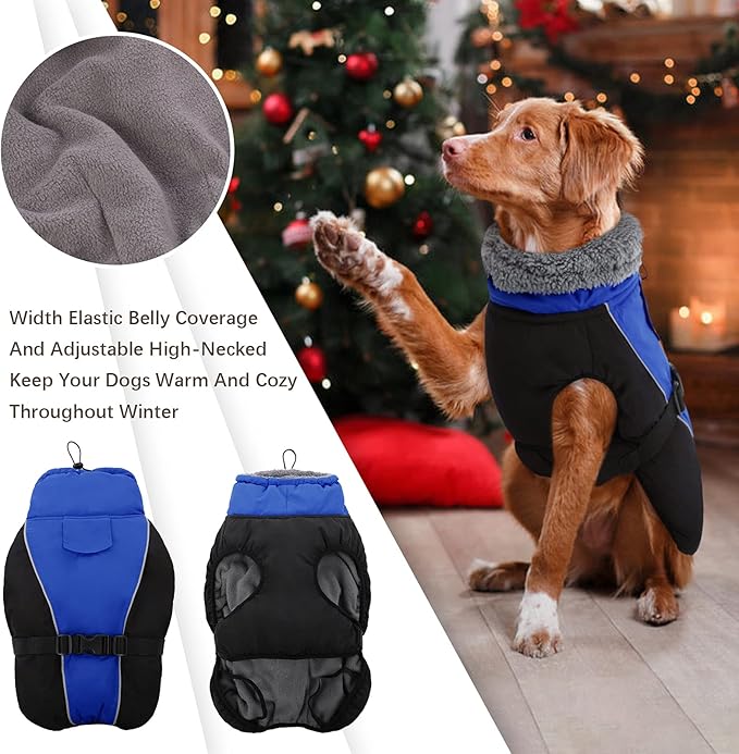 IDOMIK Dog Winter Coat, Reflective Waterproof Dog Jacket for Cold Weather, Warm Pet Coats for Small Medium Large Dogs, High Collar Doggy Fleece Snow Jacket, Winter Vest with Adjustable Buckle,XL