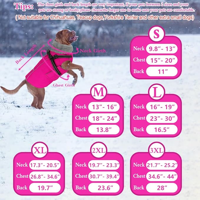 Doglay 2 in 1 Dog Coat with Harness Built-in, Waterproof Dog Winter Jacket with Pocket & Poop Bags, Reflective Adjustable Pet Winter Coat for Small, Medium, Large Dogs