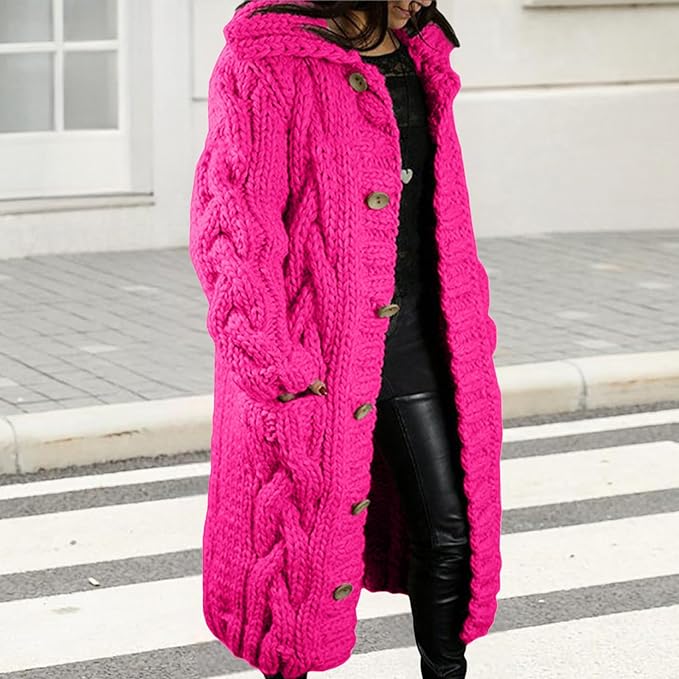 LOAIHA Women Chunky Cable Knit Long Sleeve Cardigan Fall Winter Trendy Oversized Button Down Sweaters Outerwear with Pocket