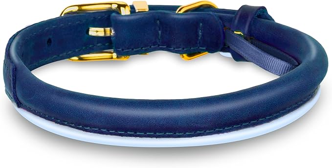OOPSDOGGY Reflective Rolled Leather Dog Collar Adjustable Soft Padded Pet Collar for Small Medium Large Breed Dogs (Blue, XL, 17"-21")