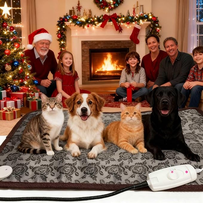 Heated Dog Bed Large Dog Heating Pad,Outdoor Doghouse Indoor Bed,Always On High & Low Heater for Small Medium Pet Cat Puppy Puppies Chew Proof,34x21 inches