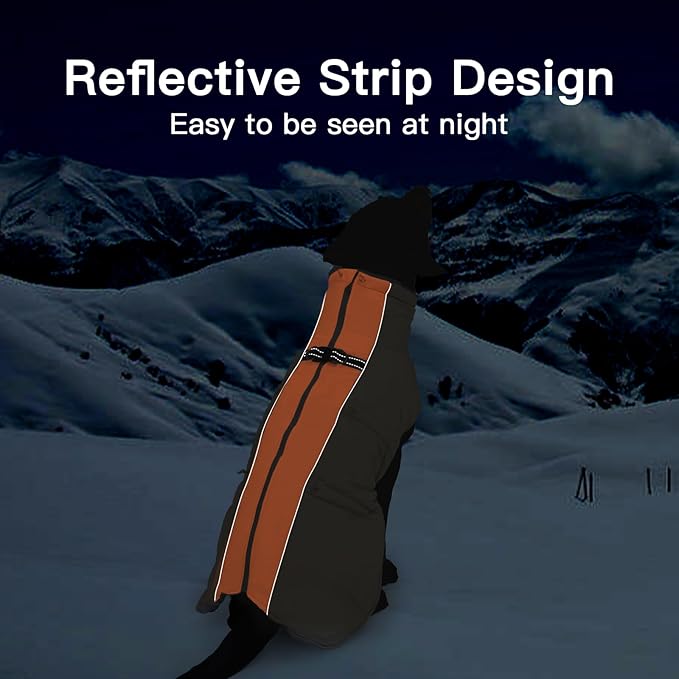 Medium Dog Winter Jacket, Warm Zip Up Snowsuit Dog Harness Vest, Reflective Water-Resistant Coat for Snow, Orange-Gray