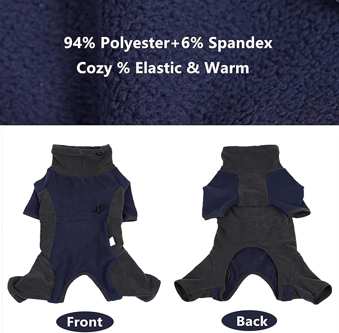 Winter Coat - Warm Fleece Dog Jacket, Windproof Pullover Jumpsuit, Fullbody Pajamas Onesie for Medium Large Dogs (Medium, Blue)