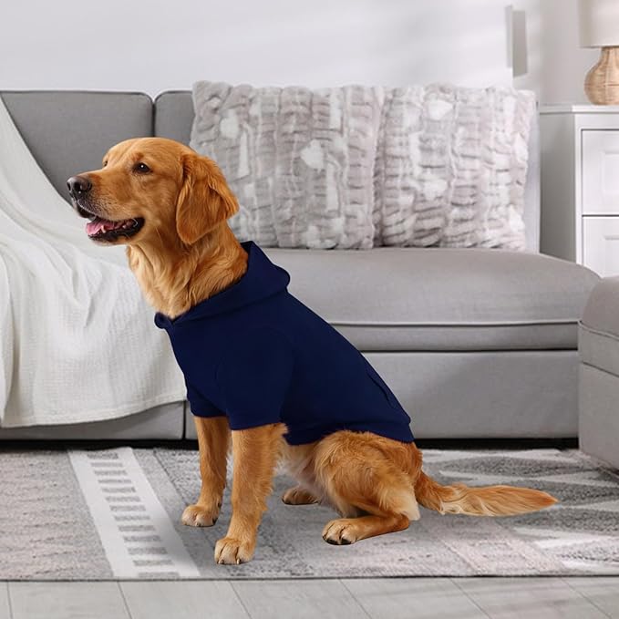 Basic Dog Hoodie, Soft Premium Quality Dog Hoodie Sweater with Leash Hole and Pocket, Cotton Doggy Puppy Sweatshirt Fashion Outfit for Dogs Puppy Small Medium Large - Navy Blue (Large)