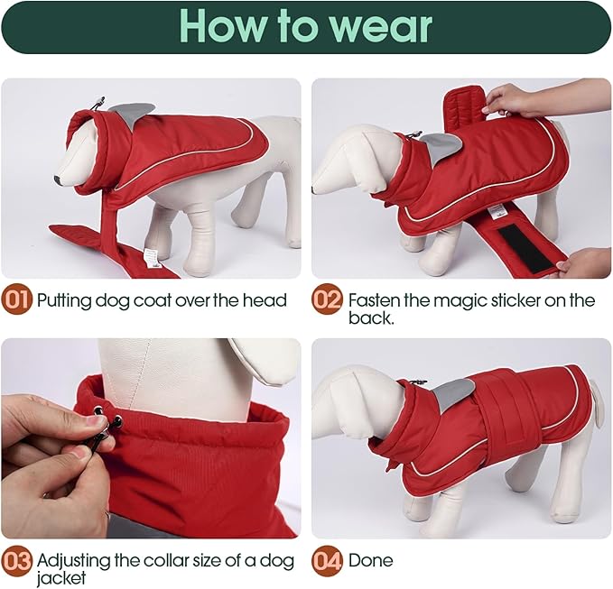 Kuoser Dog Winter Coat, Dog Jackets for Large Dogs, Winter Waterproof Big Doggie Coat, Reflective Dogs Cold Weather Coats, Windproof Turtleneck Pet Puffer Jacket Snowsuit Clothes with Harness Hole