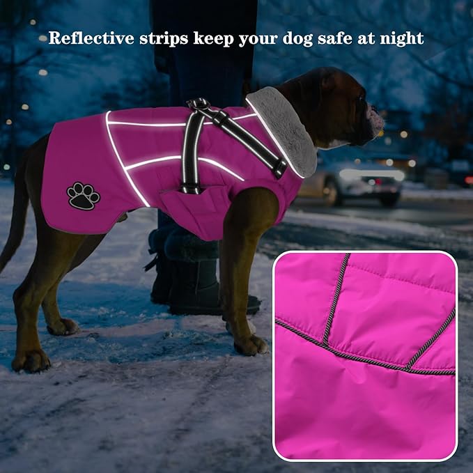 Doglay Dog Coat with Harness, Reflective Warm Dog Jacket Waterproof Puppy Winter Coat for Cold Weather, Adjustable Fleece Jacket for Small Medium Large Dogs
