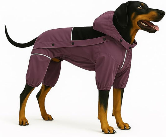 LOVELONGLONG Waterproof Dog Raincoat with Removable Hood – Outdoor Full Body Dog Jacket, Windproof Snowproof Shell Suit – All Season Pet Rain Gear Plum Purple XXS
