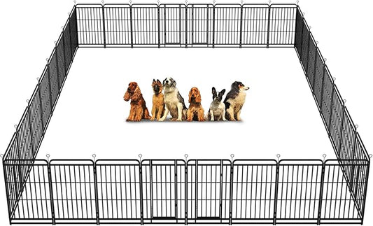 Square Steel Pipe Dog Fence Outdoor 32 Piece Panels 47" Height Anti-Rust Heavy Duty Dog Playpen with Doors Portable for Yard RV Camping, Total 71FT, 406 Sq.ft, Snowy Black