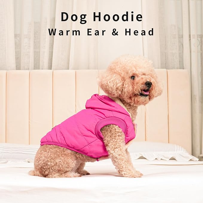 Fleece Lining Extra Warm Dog Hoodie in Winter for Large Dogs Jacket Pet Coats with Hooded Pink XXXL