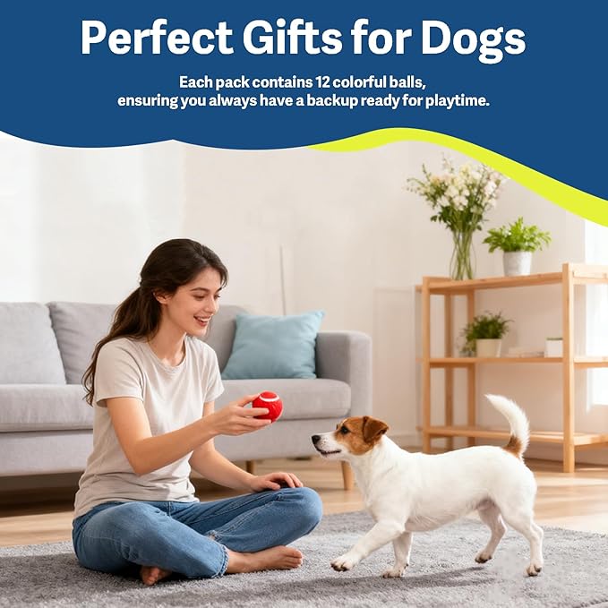 1.5" Small Tennis Balls for Dogs - Cat Toy 3 Colours and Pack of 12 Mini Tennis Balls for Small Dogs