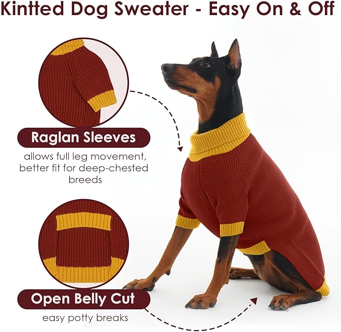 Dog Sweaters for Large Dogs XXXL, Warm Dog Sweater with Harness Hole, Christmas Pullover Sweaters for Dogs Boy Girl, Winter Turtleneck Pet Jumper for Doberman, Great Dane, Burgundy 4XL