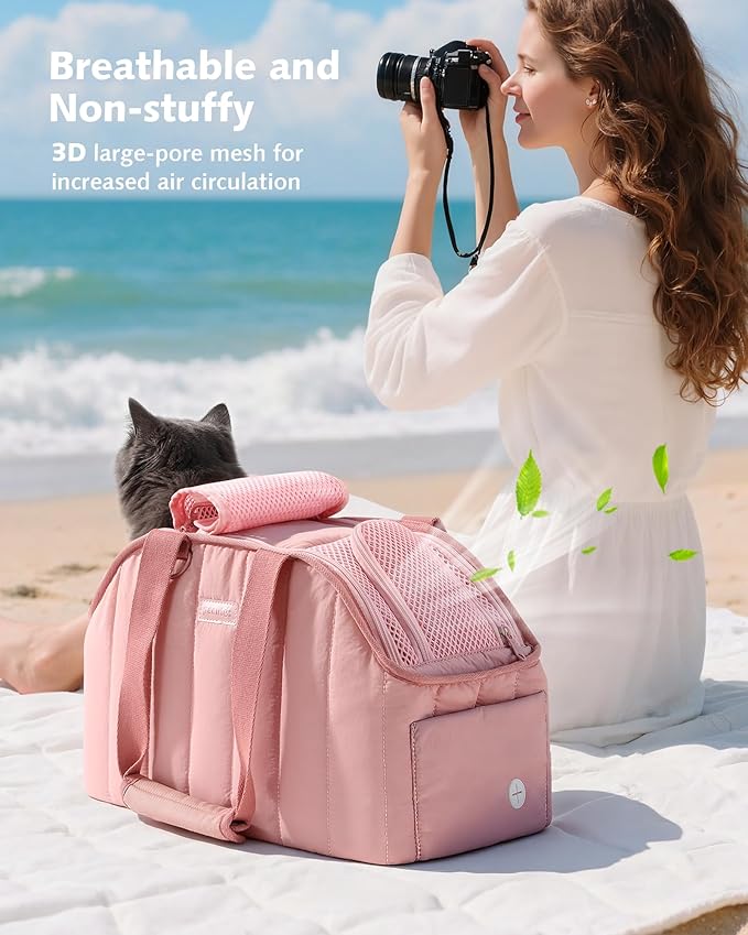 Pecute Dog Purse Carrier, Dog Carriers for Small Dogs with Cotton Soft Sided, Cat Carrier with Large Pockets, Comfortable Pet Carrier for Rabbit, Suitable for Travel, Subway, Veterinary, Pink