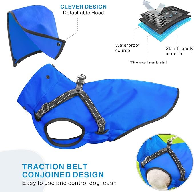 Mosucoirl Dog Raincoat Waterproof Dog Hoodie Reflective Doggie Raincoat Hooded Adjustable Rain Jacket for Small Medium Large Dogs Puppies Doggie Black Red Yellow Green (Blue, XXL)