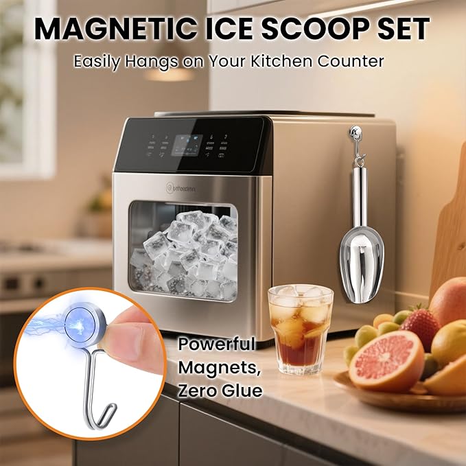 3oz Stainless Steel Ice Scoop for Freezer with Magnetic Hook – Dishwasher Safe Ice Scooper for Ice Machine – Metal Scoop for Ice Bucket, Dog Food, Flour, Canisters