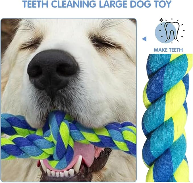 Heavy Duty Dog Rope Toys for Large Breed Aggressive Chewers, 2 Pack Indestructible Teeth Cleaning Tug of War Toy, Tough Chew Rope Tug Toy for Dogs – Interactive Toy