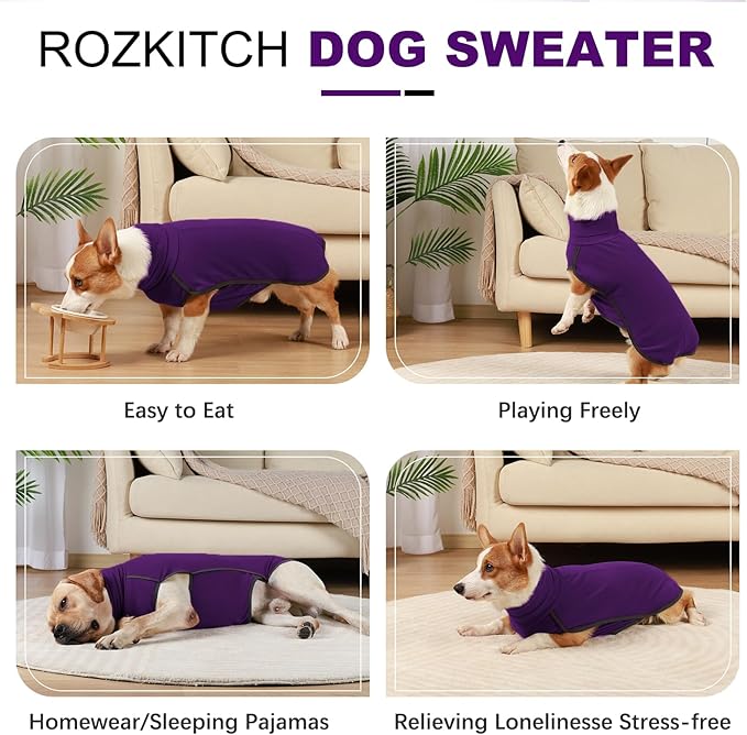 ROZKITCH Dog Pajamas for Large Dogs, Pet Windproof Warm Cold Weather Jacket Vest Cozy Jumpsuit Apparel Outfit Clothes for Walking Hiking Travel Sleep Purple 2XL