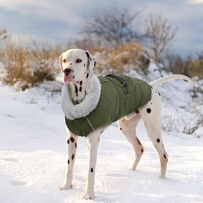 Lelepet Warm Dog Coat Waterproof Dog Jacket for Large Dogs Reflective Fleece Vest with Adjustable Buckle Hook & Loop Windproof Cold Weather Coats for Small Medium Large Dogs, Army Green, XXL