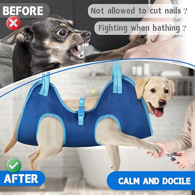 Supet Dog Grooming Hammock, Dog Hanging Harness for Nail Trimming Doorframe, Pet Holder Restraint for Clipping Nails, Pet Hoist Sling for Cutting Nails, Ear & Eye Cleaning, Medicine at Home (S)