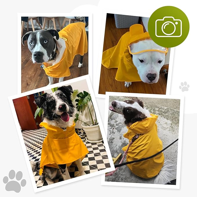 Dog Raincoat, Waterproof Windproof Dog Rain Jacket with Hood, Rain Coat with Leash Hole, Adjustable Raincoat Poncho for Small Medium Large Dogs Outdoor (Neon Yellow, X-Large)