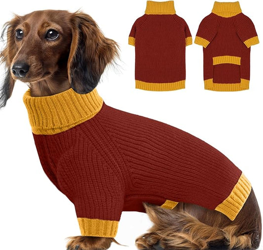 Large Dog Sweater, Soft Cable Knit Sweater with Harness Hole, Warm Christmas Sweaters for Dogs Male Female, Fall Winter Pet Holiday Clothes for Dachshund, French Bulldog, Terrier, Burgundy L