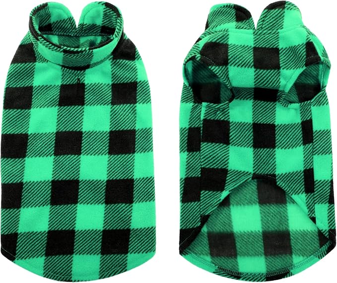 KAMA BRIDAL Spring Autumn Winter Coat Pullover Fleece Vest for Cats Small and Medium Dogs Thin Sweater Green & Black Plaid (Green, XXS)