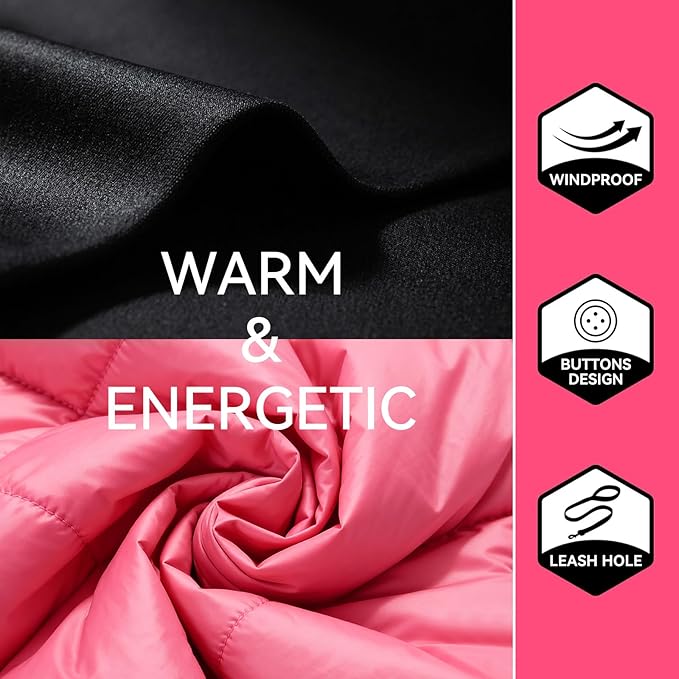 LESYPET Dog Coat for Small Dogs, Windproof Doggie Puffer Jacket with Leash Hole, Extra Warm Dog Jacket Winter Coat, Pink XXL