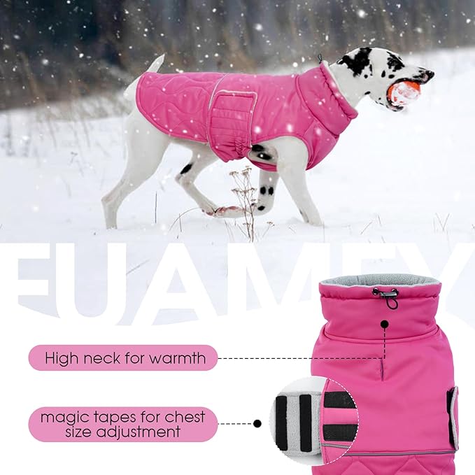 FUAMEY Winter Warm Fleece Turtleneck Jacket, Thick Waterproof Windproof Cold Weather Coats, Snowsuit Vest for Small Medium Large Dogs