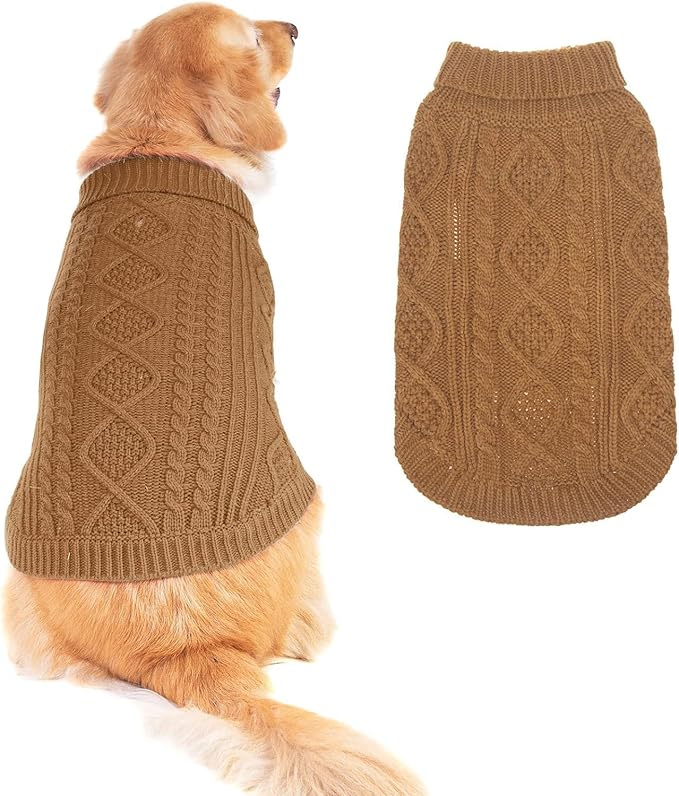 BINGPET Thermal Knitted Dog Sweater for Small Medium Large Dogs,Winter Dog Cat Coat Warm Sweartershirts Outfits,Classic Cable Knit Turtleneck Pullover Dog Jumper Coat Warm Sweartershirts