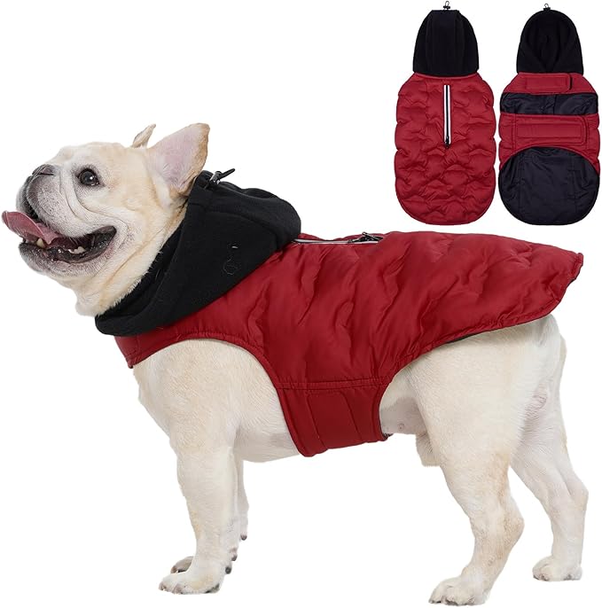 Nanaki Warm Dog Puffer Jacket with Hood-Soft Reflective Dog Coat for Medium Dogs Cold Weather,Lightweight Windproof Snowproof Puffer Vest for Outdoor Walking Hiking, Adjustable Snowsuit Easy On,Red
