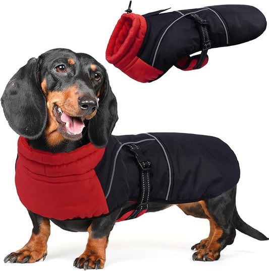 DORA BRIDAL Dachshund Coat, Fleece Lined Dog Winter Coat, Warm Dog Coats with Reflective Strips, Adjustable Waterproof Pet Jacket Clothes, M
