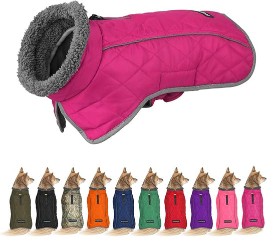 Fragralley Dog Coat Small, Waterproof Dog Jacket with Warm Fleece Lining, Adjustable Reflective Dogs Winter Coat, Turtleneck Pet Coats for Cold Weather (Rose Pink S)