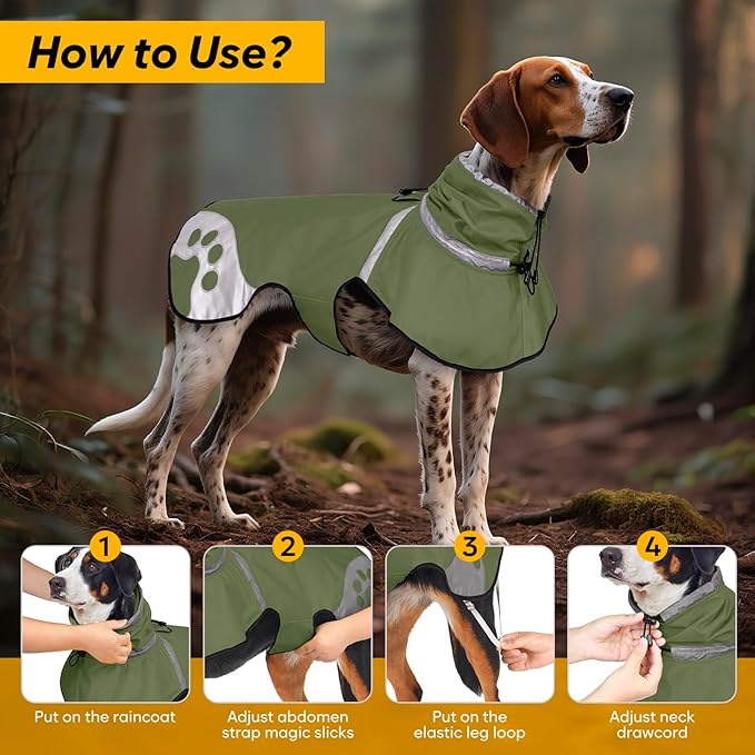 Dog Raincoat for Small Dogs, Adjustable Rain Jacket for Dogs, for Adventures, Walking, Hunting（S,Dark Green）