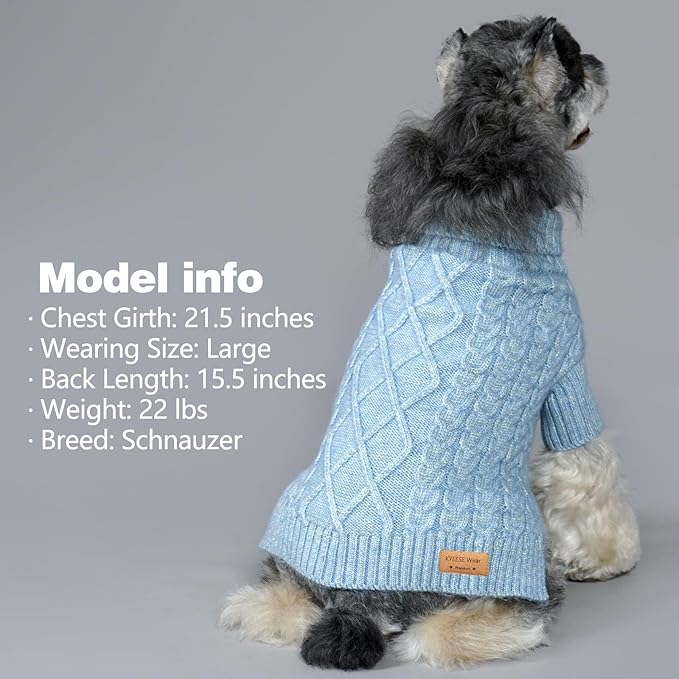 KYEESE Dog Sweater Long Sleeve Pet Coats Turtleneck Dog Sweater for Small Medium Dogs Stretchy Dogs Clothes with Classic Cable Knit for Cold Weather, Blue, X-Large