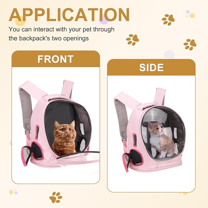 Pet Backpack Carrier, Portable and Ventilated, Oxford Cloth, Dog Cat Travel Bag with Transparent Cover 12.99", (Pink, 1 Pcs), Intended for Hiking/Camping/Traveling