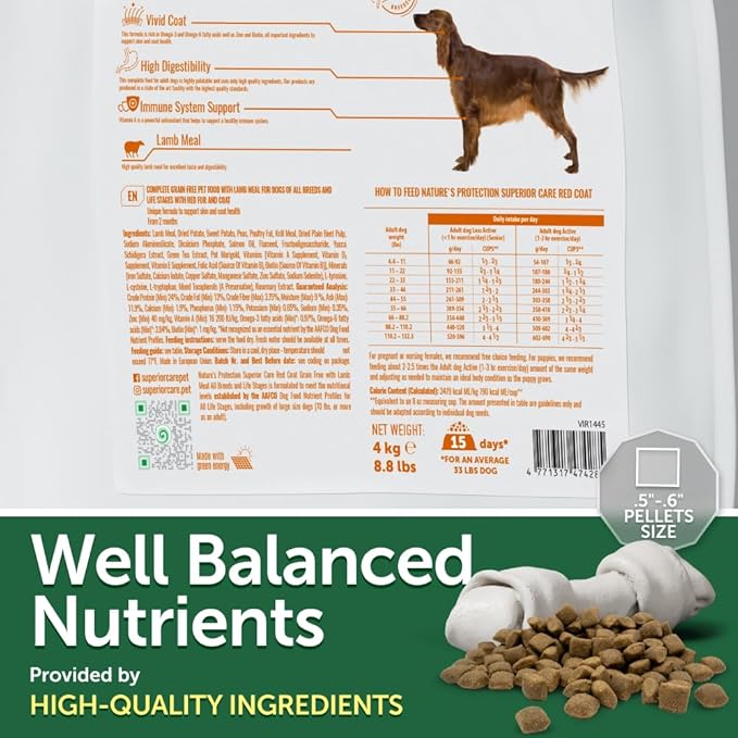 Nature's Protection Dry Dog Food for Small, Medium & Large Breed - High Protein, Grain Free Tear Stain Diet - Dog Kibble for Puppy & Adult Dogs with Red Fur (Superior Care - Lamb, 8.8 lb)