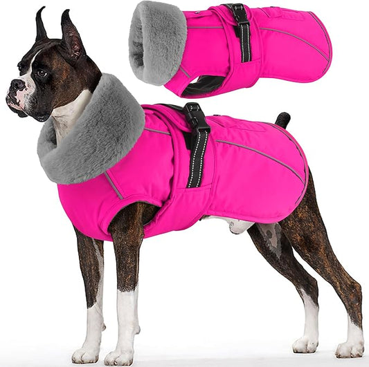 Dogcheer Dog Coat with Pocket, Waterproof Dog Jacket with Adjustable Buckle, Reflective Puppy Winter Coat Warm Turtleneck Fleece SnowJacket for Small Medium Large Dogs - Pink S