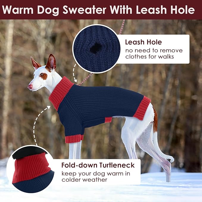 Large Dog Sweater, Soft Cable Knit Sweater with Harness Hole, Warm Christmas Sweaters for Dogs Male Female, Fall Winter Pet Holiday Clothes for Dachshund, French Bulldog, Terrier, NavyBlue L