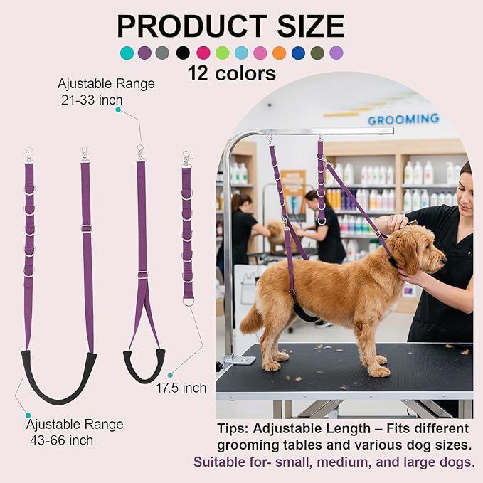 Dog Grooming Belly Straps Belly Band & Loop Extension Set - Adjustable & Comfortable Grooming Tools for Pet Grooming Tables Arms and All Dog Breeds (Gray)