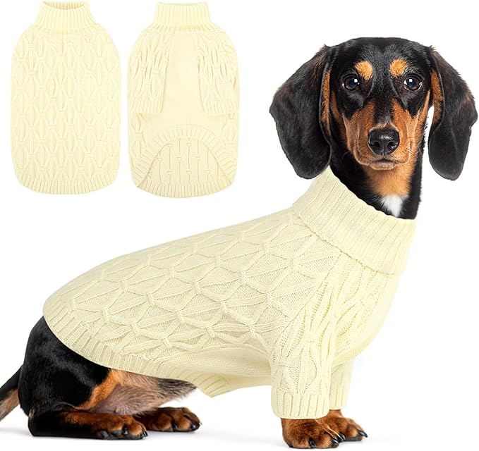 Queenmore Medium Dog Sweater,Dog Sweater for Medium Dogs Boys Girls,Christmas Sweaters for Dogs,DogSweater Knitwear Outfit,Thick Warm Pet Clothes for French Bulldog,Boston Terrier(Beige,M)