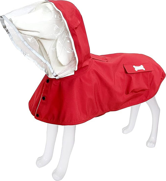 Dog Raincoat,Waterproof Rain Poncho with Hoodie, High Reflective Adjustable Pet Rain Jacket with Leash Hole for Small Medium and Large Dogs (Red, X-Small)