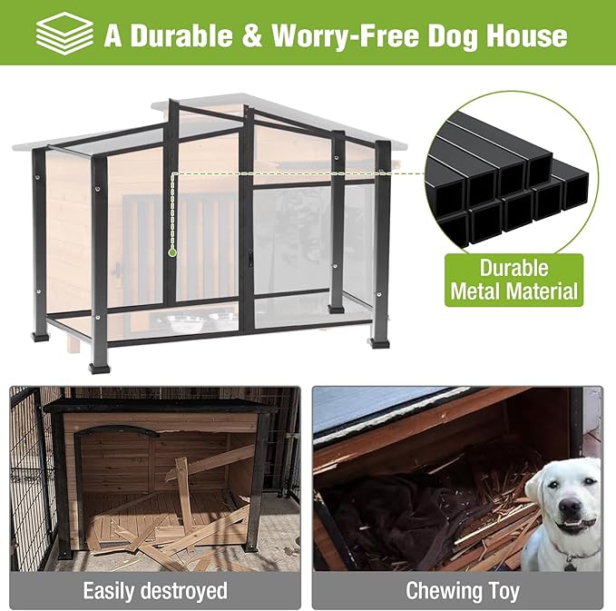 GUTINNEEN Heated Dog House Large Outdoor Insulated Dog Kennel Weatherproof Dog Shelter with Heated Pad, Insulated All-Round Thermal Liner, Chew-Proof Design for Dogs (Brown)