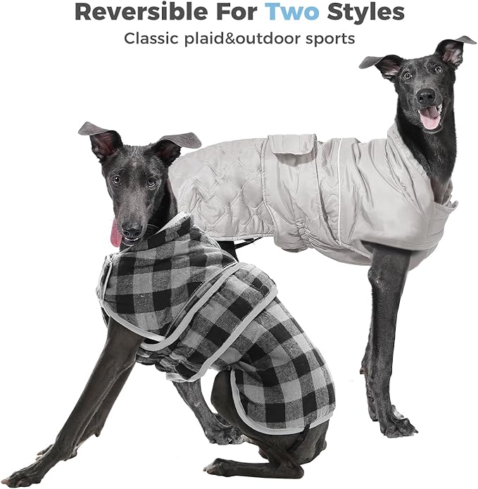 PAWZ Road Dog Winter Coat with 5 Layers Warm Material, Reversible Dog Clothes with 2 Sides, Dog Jacket Outdoor Water Repellent, (Light Beige Plaid XS)