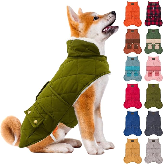 KYEESE Dog Coat Windproof Dog Coats for Small Dogs Soft Pet Sweater for Cold Weather Waterproof Dogs Jacket with Fleece Lined Warm Pet Winter Puffer Coat with Leash Hole Thick Cat Clothes with Pocket