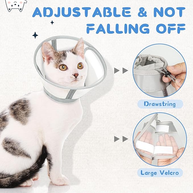 Supet Cat Cone Collar Soft, Air Mesh Recovery Collar to Stop Licking, Breathable Neck Cone Alternative for Small Kitten, Lightweight Cat Head Cone Anti Scratch (L)
