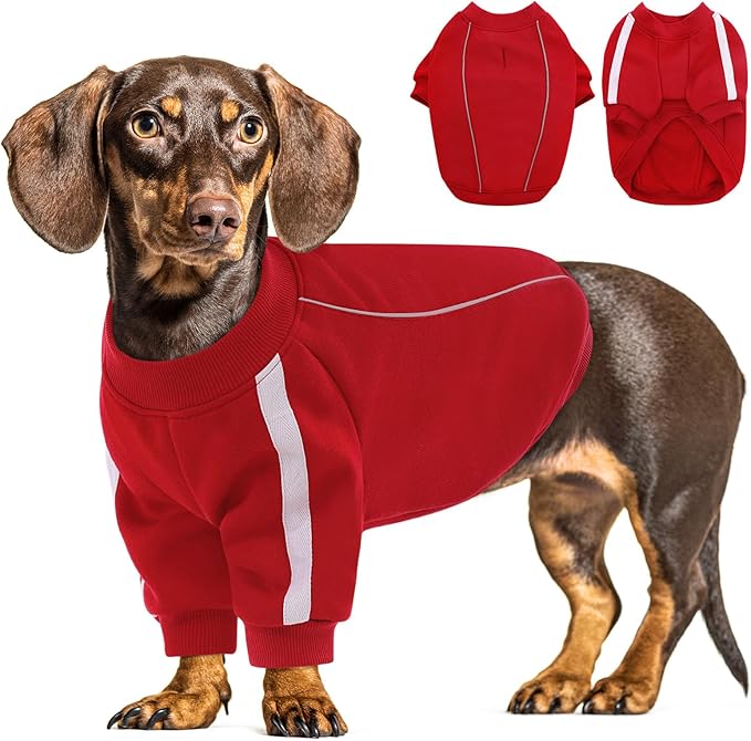 Queenmore Large Christmas Dog Sweater, Cozy Fleece Dog Sweatshirt, Warm Winter Fleece Jacket for Small, Medium & Large Dogs with Leash Hole/Reflective Stripes Red