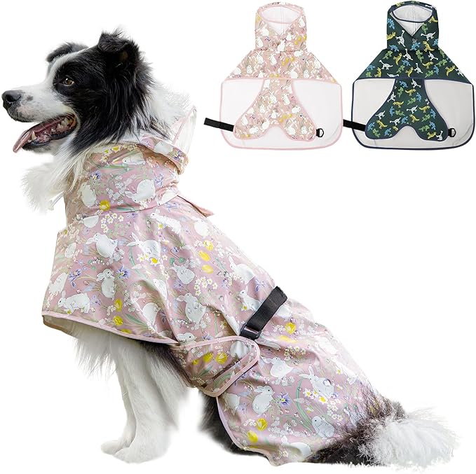 Dog Raincoat, Waterproof Windproof Dog Rain Jacket with Hood, Rain Coat with Leash Hole, Adjustable Raincoat Poncho for Small Medium Large Dogs Outdoor (Pink, Small)