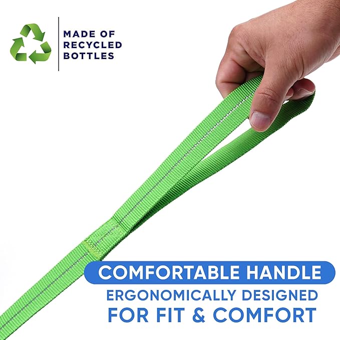 Pawtitas 6 FT Recycled Dog Leash With Reflective Stitched Thread - Medium, Made From Plastic Bottles Collected From Oceans - Green