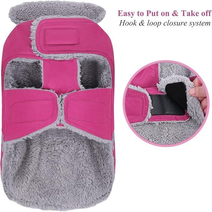 VIVAGLORY Frostfit Dog Coat, Dog Jacket for Winter & Cold Weather, Warm Fluffy Fleece Lined Water Resistant Reflective for Puppy, Coat with Velcro Fastening & Leash Hole, XXS, Fuchsia