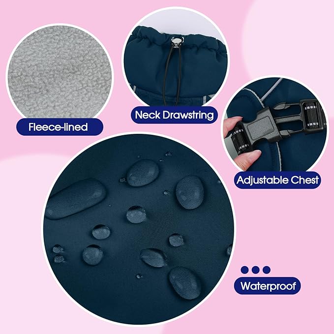 FUAMEY Dog Cold Weather Coats,Dog Winter Jackets for Medium Dogs Warm Dogs Coat with Reflective Strips Waterproof Pet Snowsuit Thick Paded Pets Vest for Boston Terrier French Bulldog Blue M